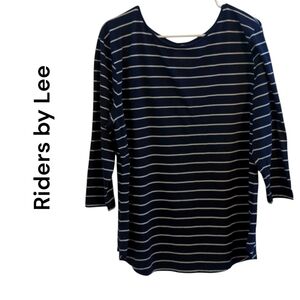 Riders by Lee | Women's Striped 3/4 Sleeve Blouse | Blue & White | plus Size XXL